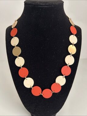 Towne & Reese Red and Cream, orange. And gold color Round Link Necklace